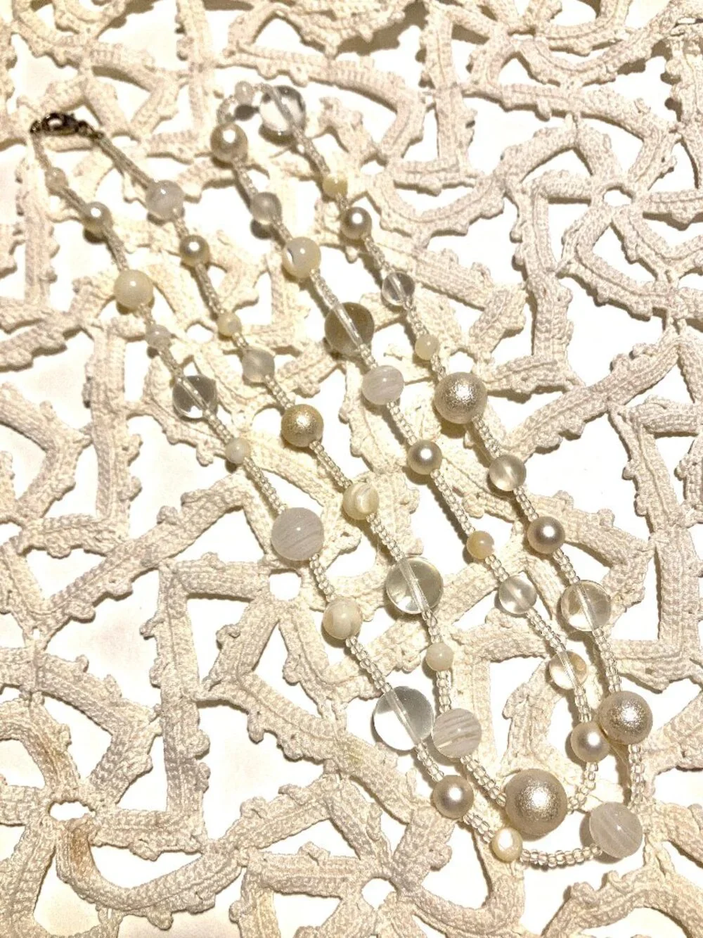 Murano White & Clear Glass Beaded Strand Necklace